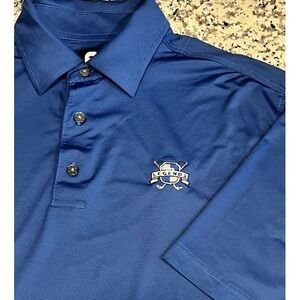 Footjoy Men Short Sleeve Polo Shirt Blue Micro Stripes The Legends Logo Large